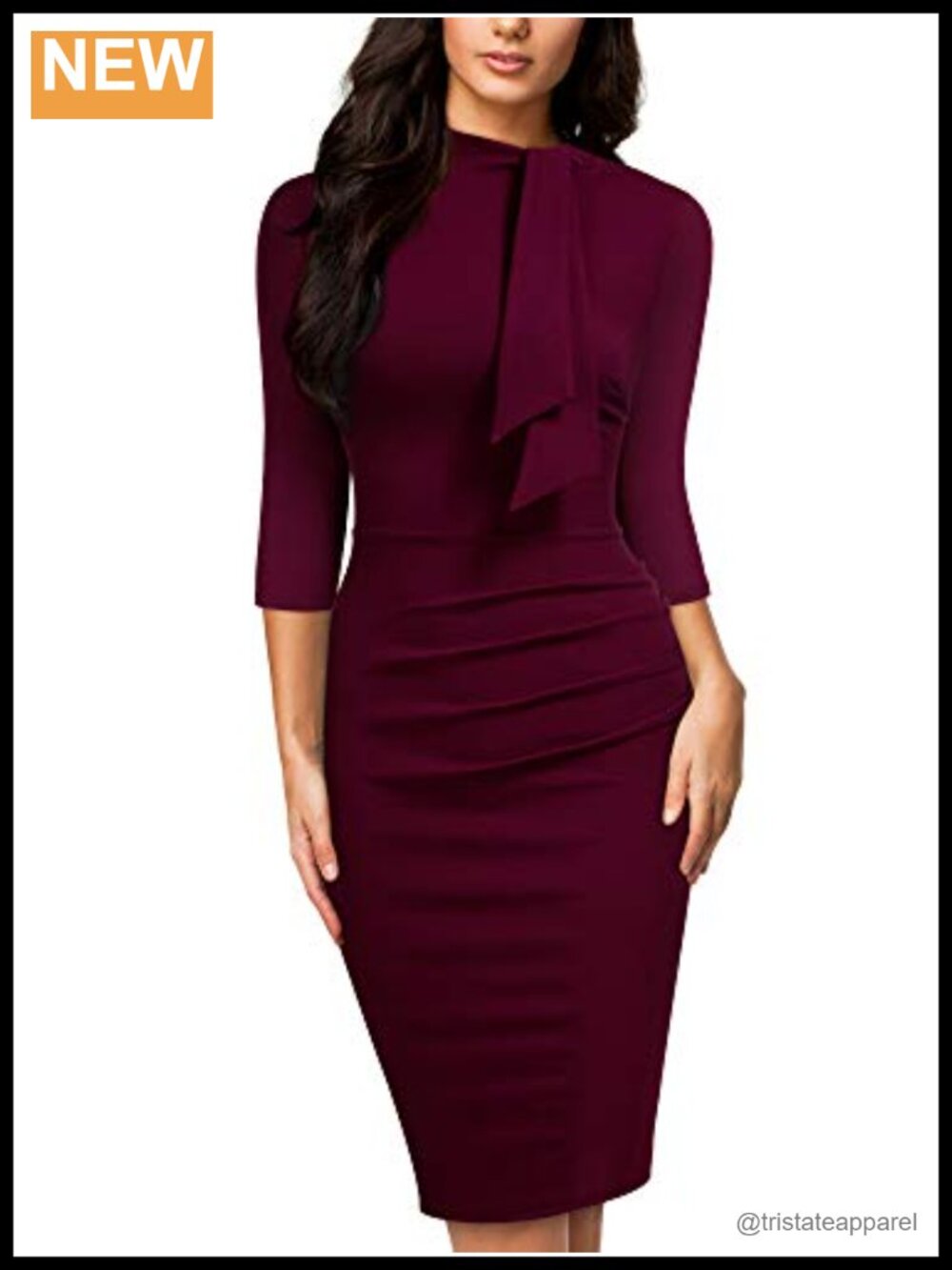 Miusol Retro Half Collar Ruffle 3/4 Sleeve Cocktail Pencil Dress Knee Length